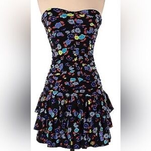 Free People Black Floral Strapless Mini Dress Small
